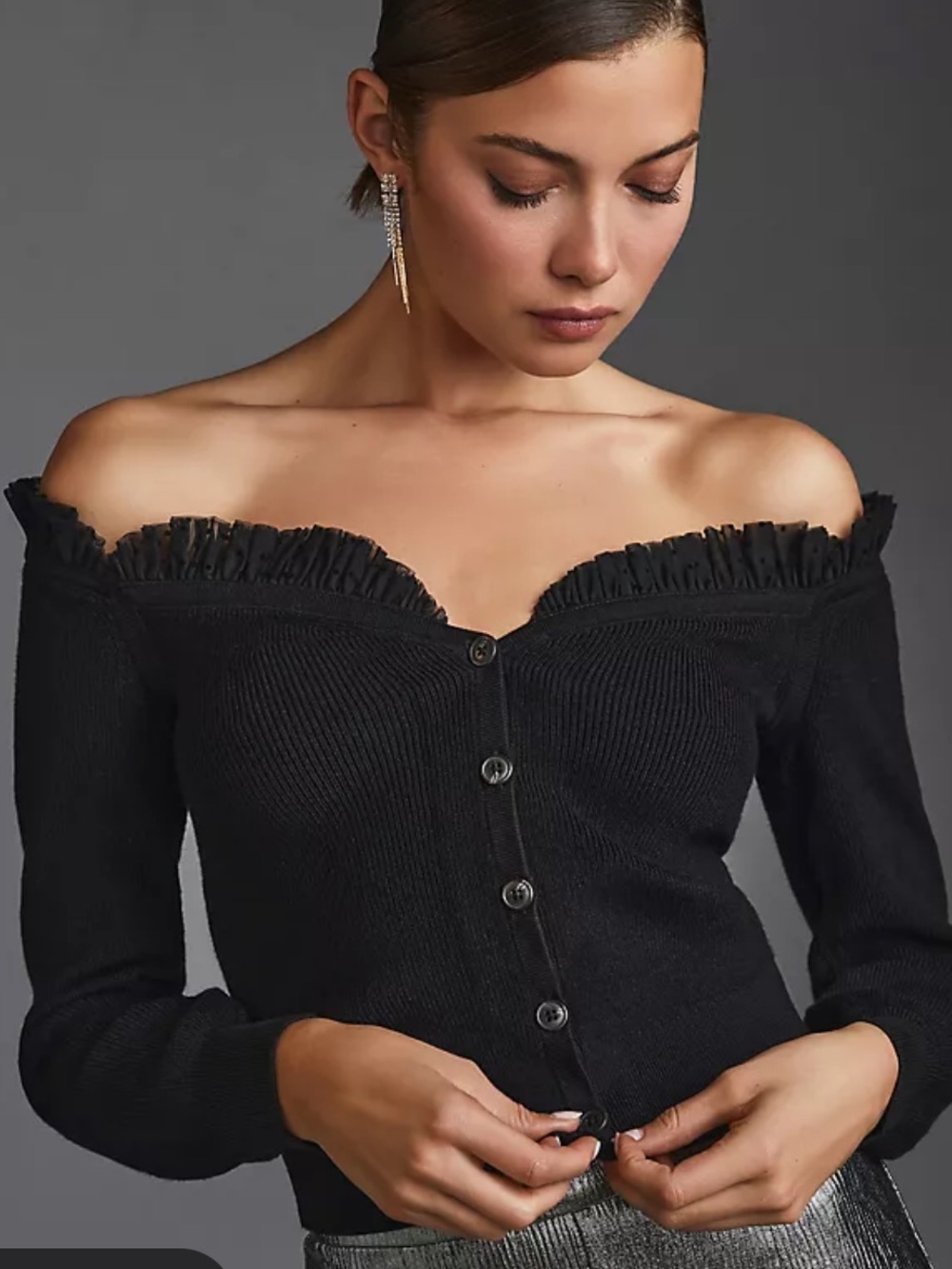 Maeve for Anthropologie black off shoulder chic flirty sweater XS